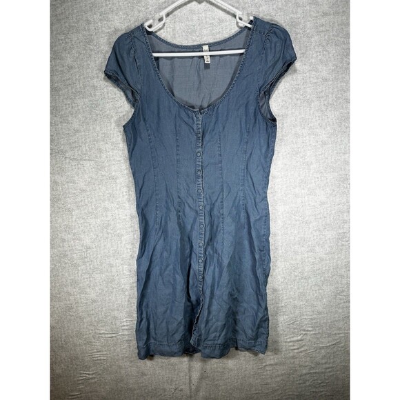 GF Collection Women's Blue Chambray Shift Dress Cap Sleeve Button Front Size 2 - Picture 2 of 7